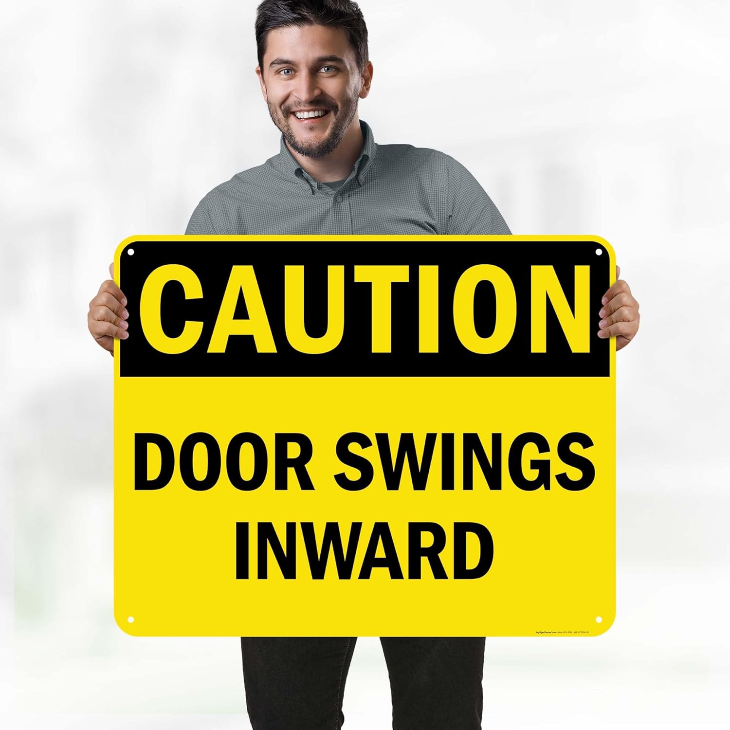 Caution Door Swings Inward OSHA Sign, 24x30 Inches, 55 mil thick HDPS (high density polystyrene), Made in USA by My Sign Center