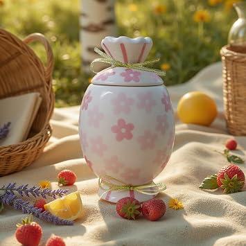 DIF DECO Cute Storage Jars with Airtight Lid, Funny Candy Shape Ceramic Food Container, Cookie Canister for Coffee Bean, Sugar, Tea, Spices, Cereal, Nuts, Dog Treat-700 ml / 23.7 ozPink Flowers