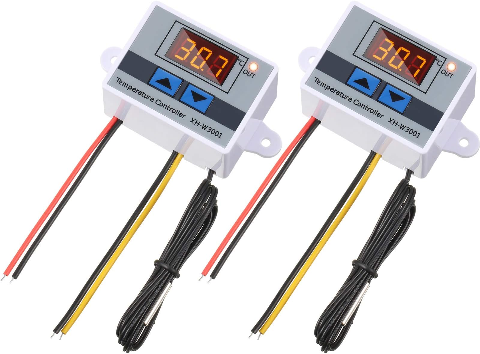 XH-W3001 Digital LED Temperature Controller Module Digital Thermostat Switch with Waterproof Probe Programmable Heating Cooling Electronic Thermostat Range from -50℃ to 110℃ (12V 10A 120W) (2 Pieces)