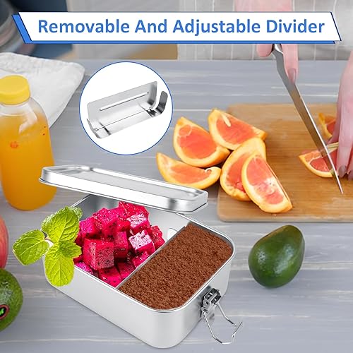 Miniatura 6 de ZOFORTY 4 cajas Bento de acero inoxidable de 28.7 fl oz30 onzas con divisor extraíble, contenedor de almuerzo a prueba de fugas para sándwich,
