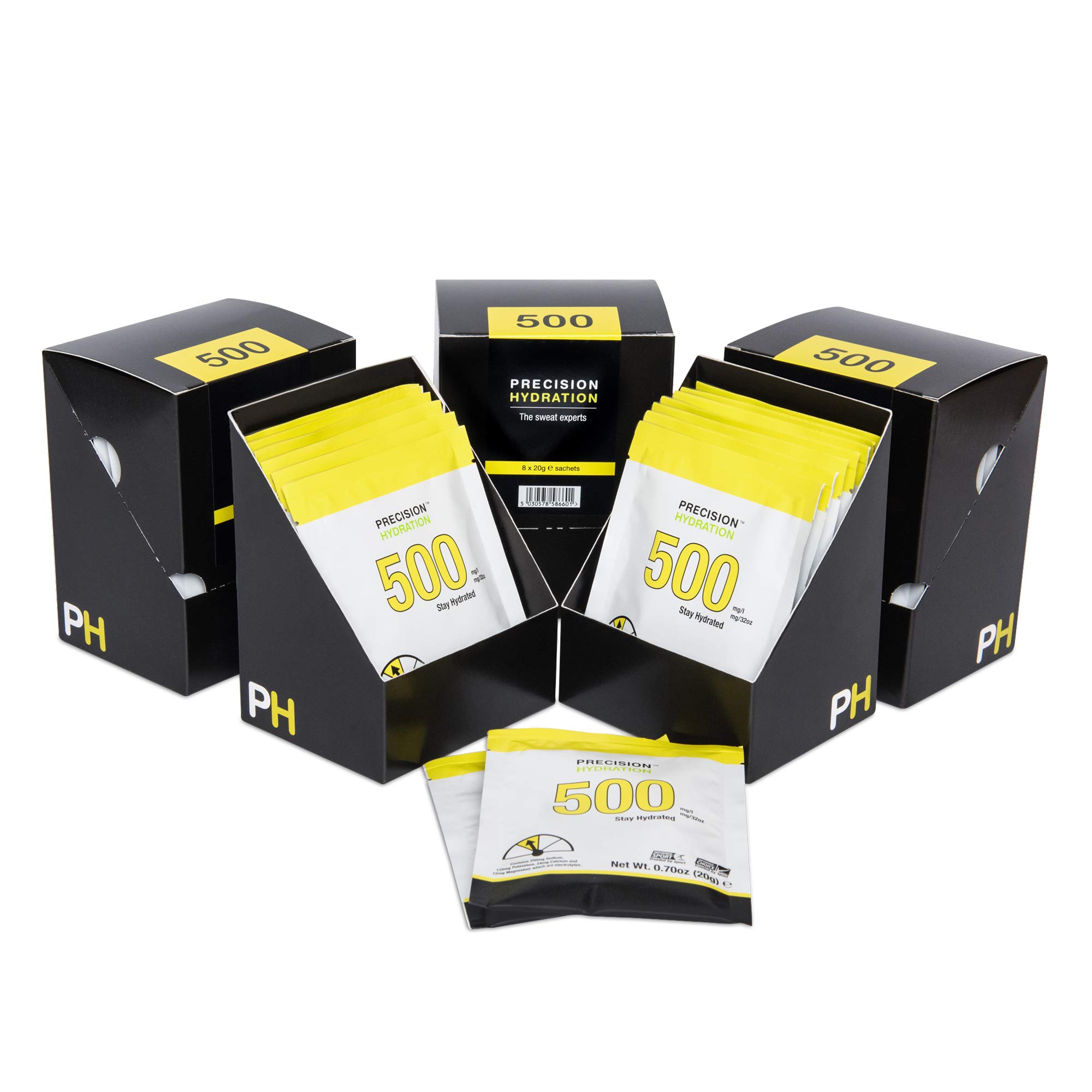 Precision HydrationElectrolyte Powder Packets - All Natural Multi Strength Hydration Packets - Individual Waterproof Servings - Gluten/Dairy Free, Hypotonic (5 Boxes (40 Packets), 500mg/l-Yellow)