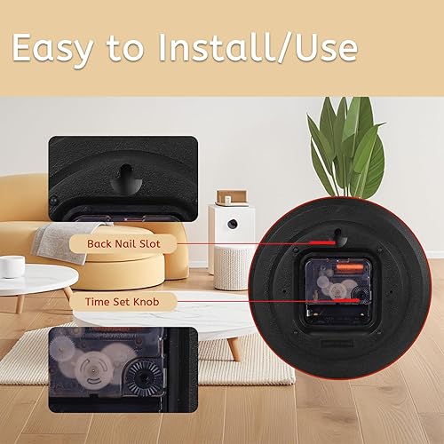 Miniatura 6 de Maxspace Reloj de pared de madera, reloj de pared cuadrado silencioso de 8 pulgadas sin tictac, funciona con pilas, reloj moderno y simple para