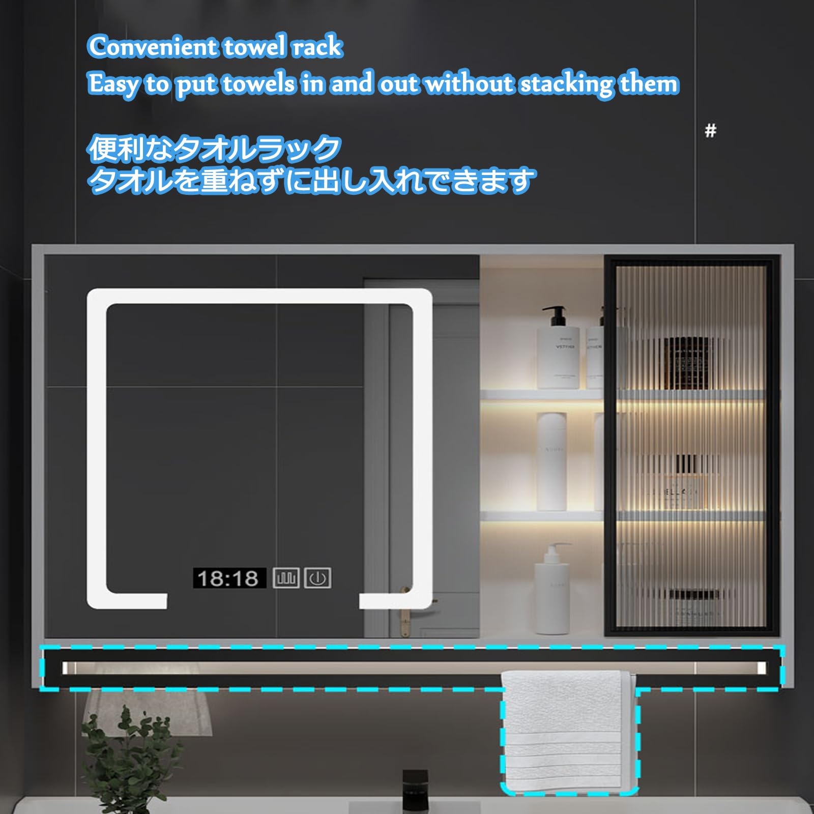 Armadietto da bagno con specchio da parete, elegante armadio per casa, hotel e appartamento, design nero aggiornato, 120 x 75 cm, perfetto per nizing Essentials