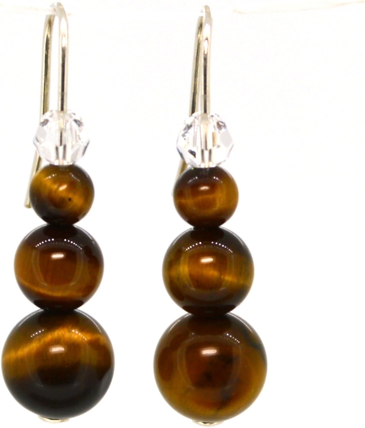 4LG (Live Love Laugh be Lucky) Natural Brown Tiger's Eye & Crystal Silver Earrings Wild Leopard Positive Attitude