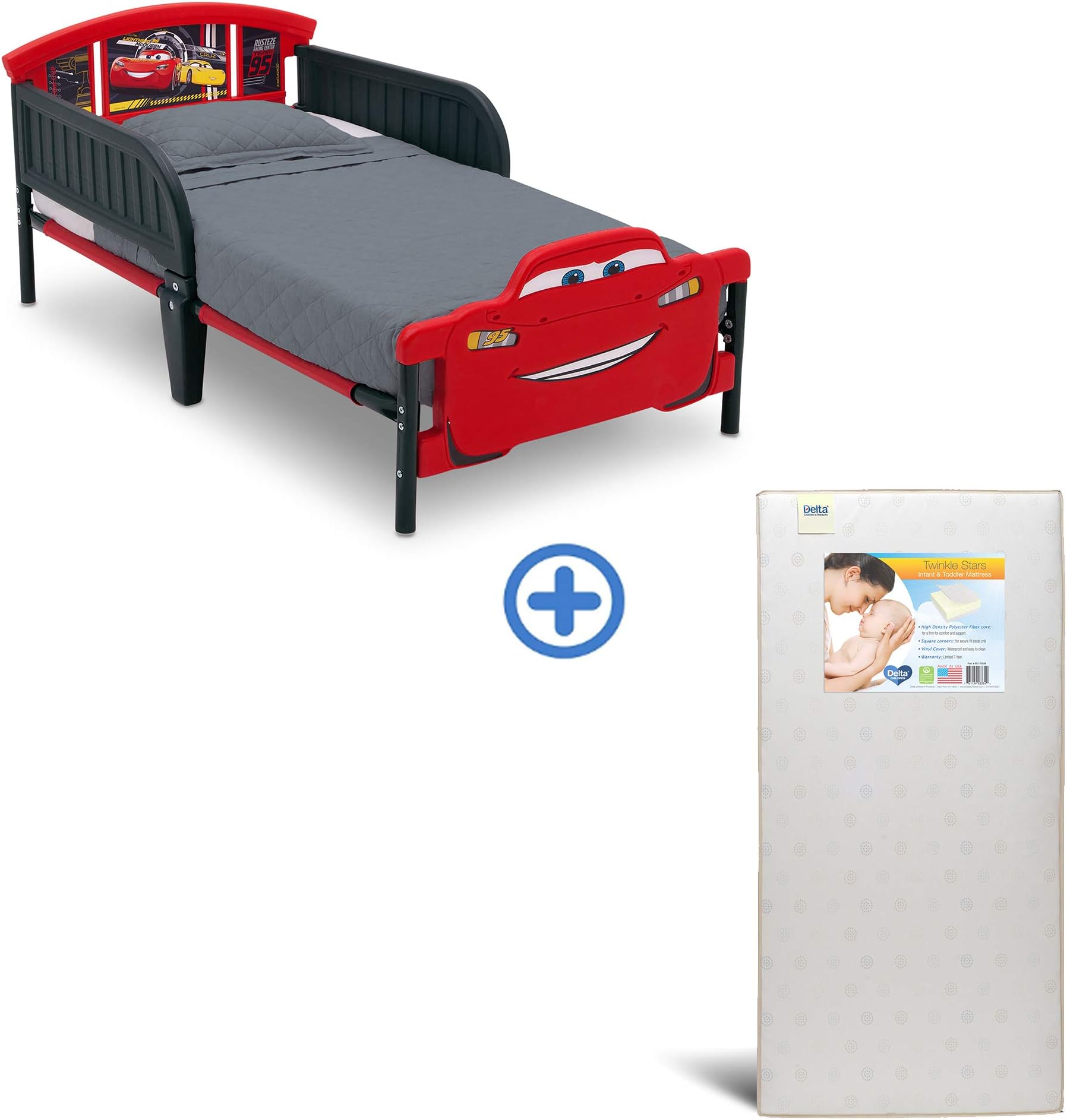 Delta Children 3D-Footboard Toddler Bed, Disney/Pixar Cars 3 and Delta Children Twinkle Stars Fiber Core Crib and Toddler Mattress