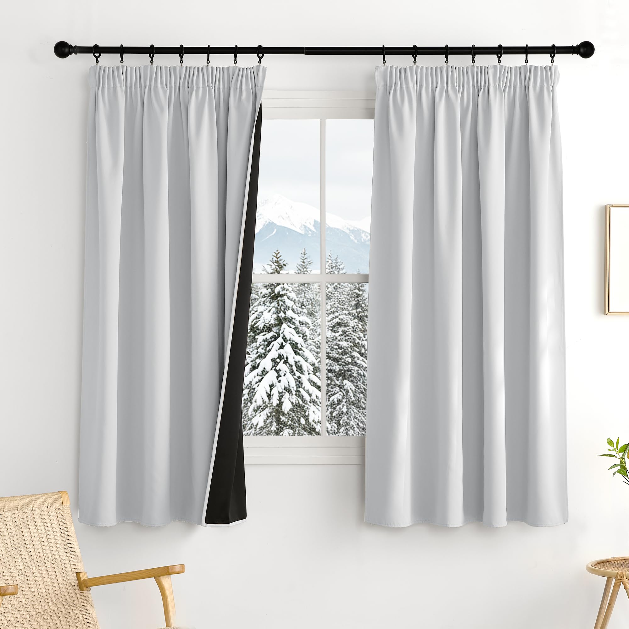 PONY DANCE Cortinas Cocina Opacas para Ventanas, Curtains Blackout Termicas con Ganchos para Riel de Gabinete/Comedor/Dormitorio 2 Piezas,140x160cm,Blanco Gris Global Recycled Standard OEKO-TEX STANDARD 100 Global Recycled Standard Global Recycled Standard