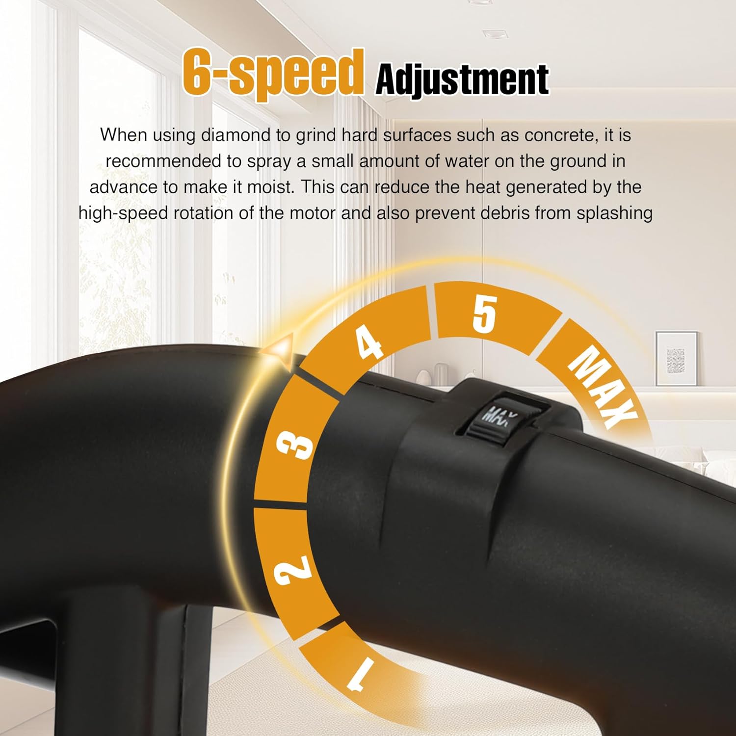 4-Head Concrete Grinder Machine with Handle & Auxiliary Wheels，3800W Floor Grinder For Concrete with 6-Speed Control & Dust Collection Cover, Floor Grinder for Grinding Concrete Deck Marble Granite