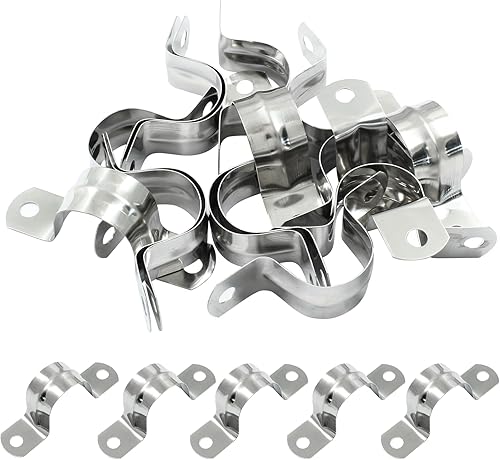 Miniatura 6 de Hordion 10 piezas 2" Correa de dos agujeros con soporte en U, correa de tubo rígida M50 de acero inoxidable con abrazadera de conducto para fijación