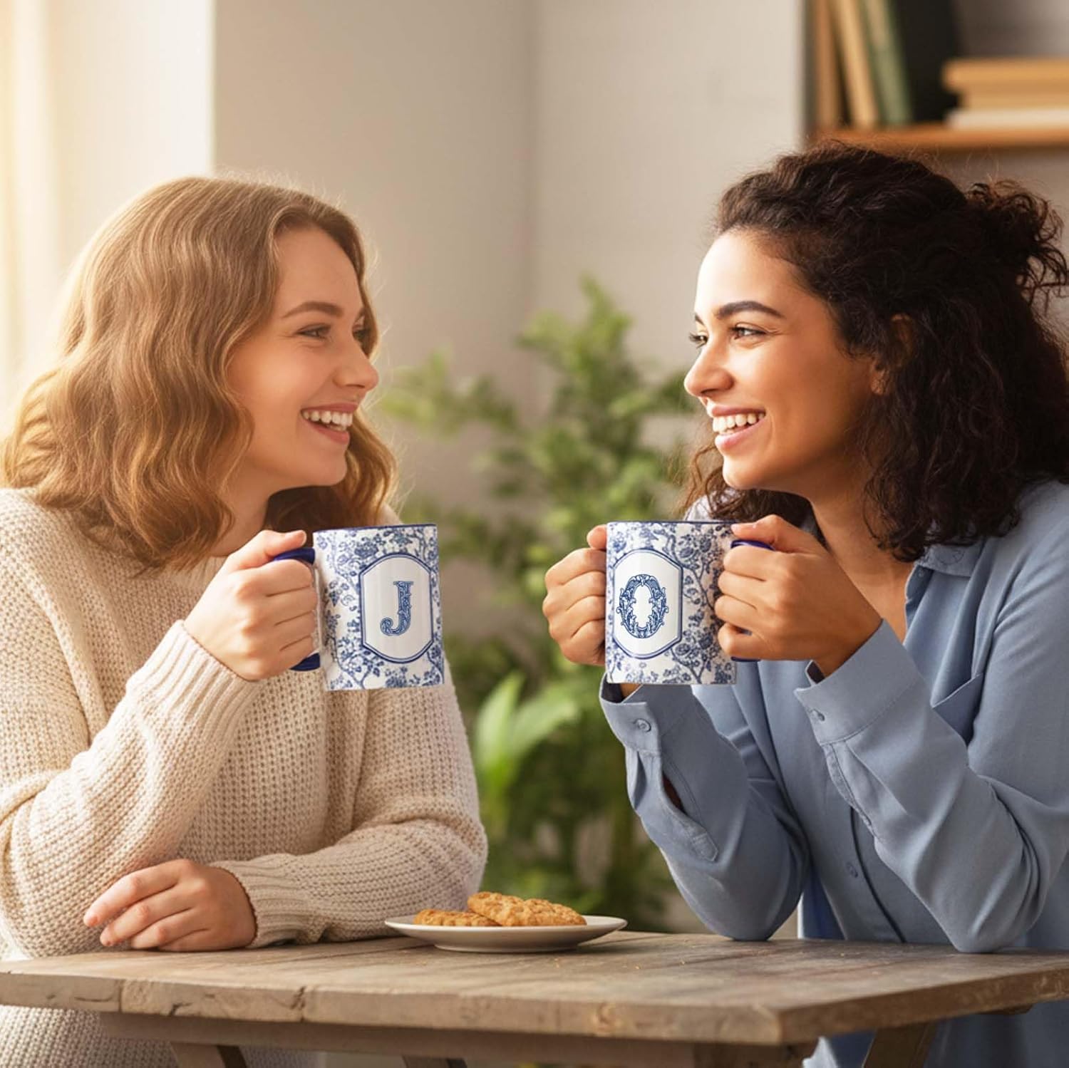 Blue Toile Letter J Mug, 11 oz French Floral Ceramic Coffee Cup Tea Cup with Initials, Personalized Birthday Gifts for Women Men Friend Friendship Unique Aesthetic Mug - Image 8