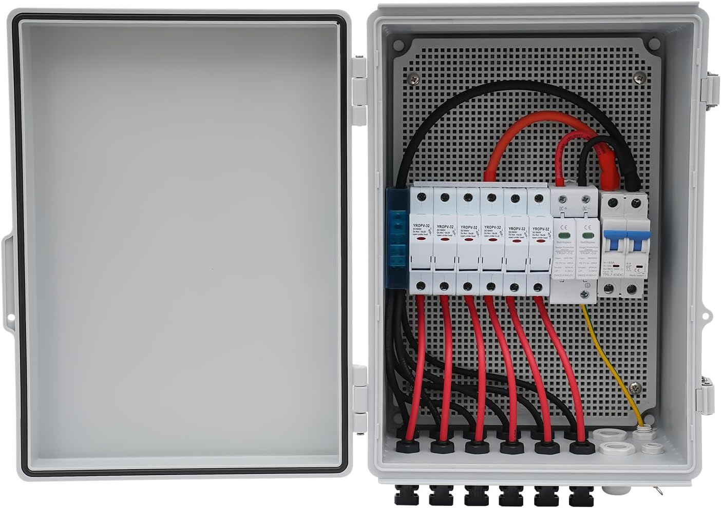 PV Combiner Box,6 String Solar Combiner Box with 15A Rated Current Fuse,IP65 Waterproof Combiner Boxes for On/Off Grid Solar Panel System