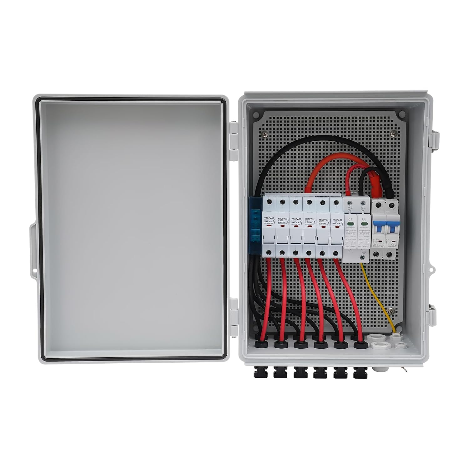 6 String Solar Combiner Box PV Combiner Box with 15A Rated Current Fuse, Surge Protective Device and 63A Air Circuit Breaker for On/Off Grid Solar Panel System (6 String)