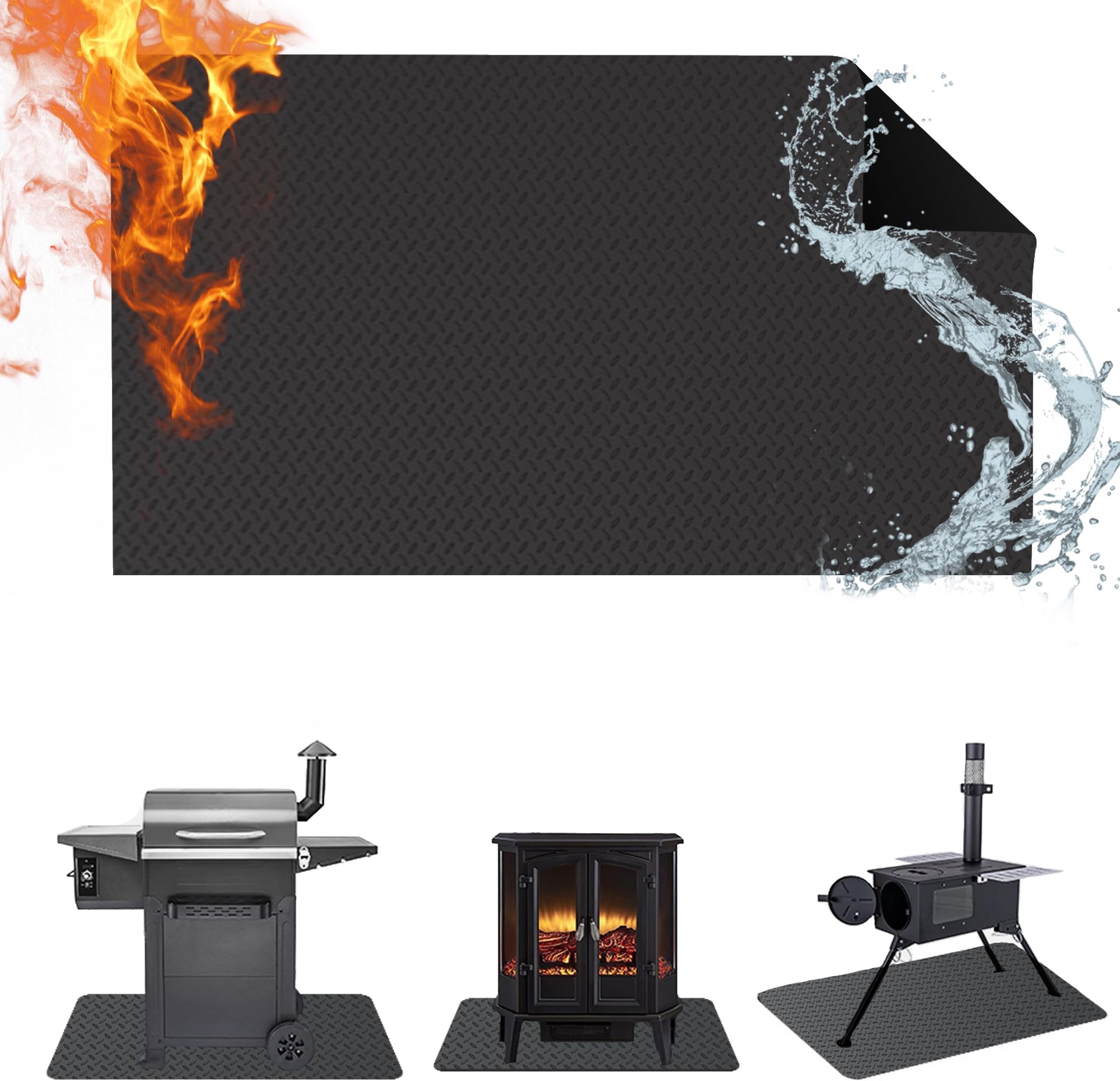 Large Under Grill Mat 36x65 Inch for Outdoor Grill,Deck and Patio Protective Mats, Fireproof Grill Pads, Waterproof Oil-Proof Grill Floor Pads Fire Pit Mat Fireplace Mat