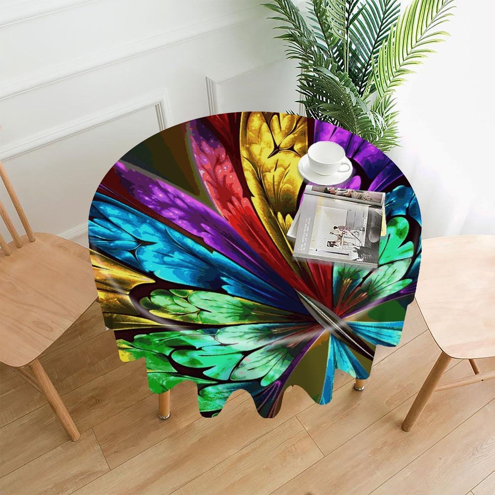 FekiLoot Rainbow Butterfly Round Tablecloth Cover 60 Inch Wrinkle Free Washable Polyester Fabric Table Cover Decorative Round Table Cloth for Home Dining Kitchen Party Farmhouse