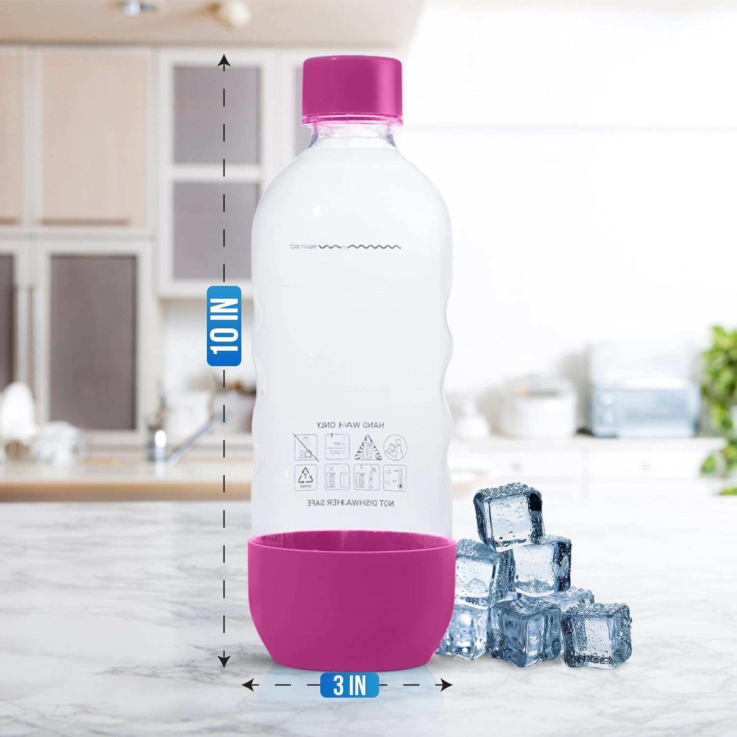 Replacement Carbonating Sparkling Water Bottles for SodaStream - 1 Liter, BPA-Free & Leak-Proof (Compatible with Fizzi, One Touch, Jet, Source, Play, Genesis, Power Models) - 3-Pack (Pink)