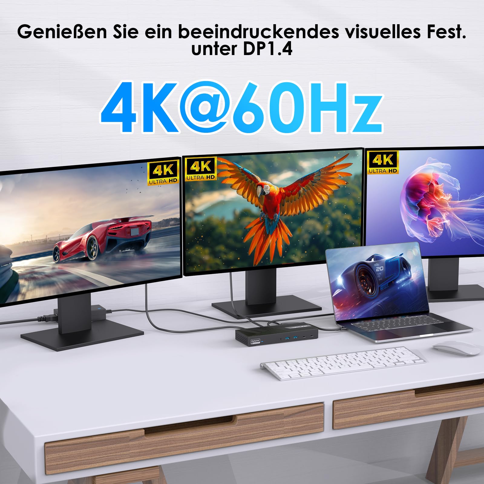 WAVLINK Displaylink Dockingstation, USB C Universal Dockingstation mit 3 × HDMI, 2X DP, 100W PD, Gigabit Ethernet, 6 × 10Gbps USB-A&C, Audio, Mikrofon, kompatibel mit Mac OS und Windows