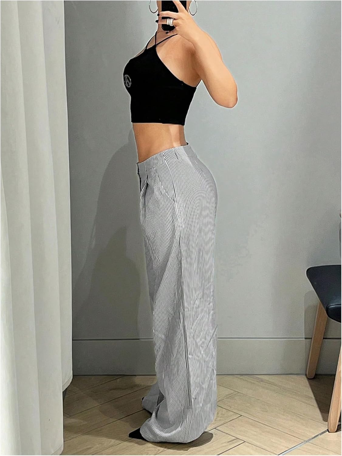 GORGLITTER Women's Low Rise Striped Pants Wide Leg Pleated Palazzo Beach Pants - Image 5