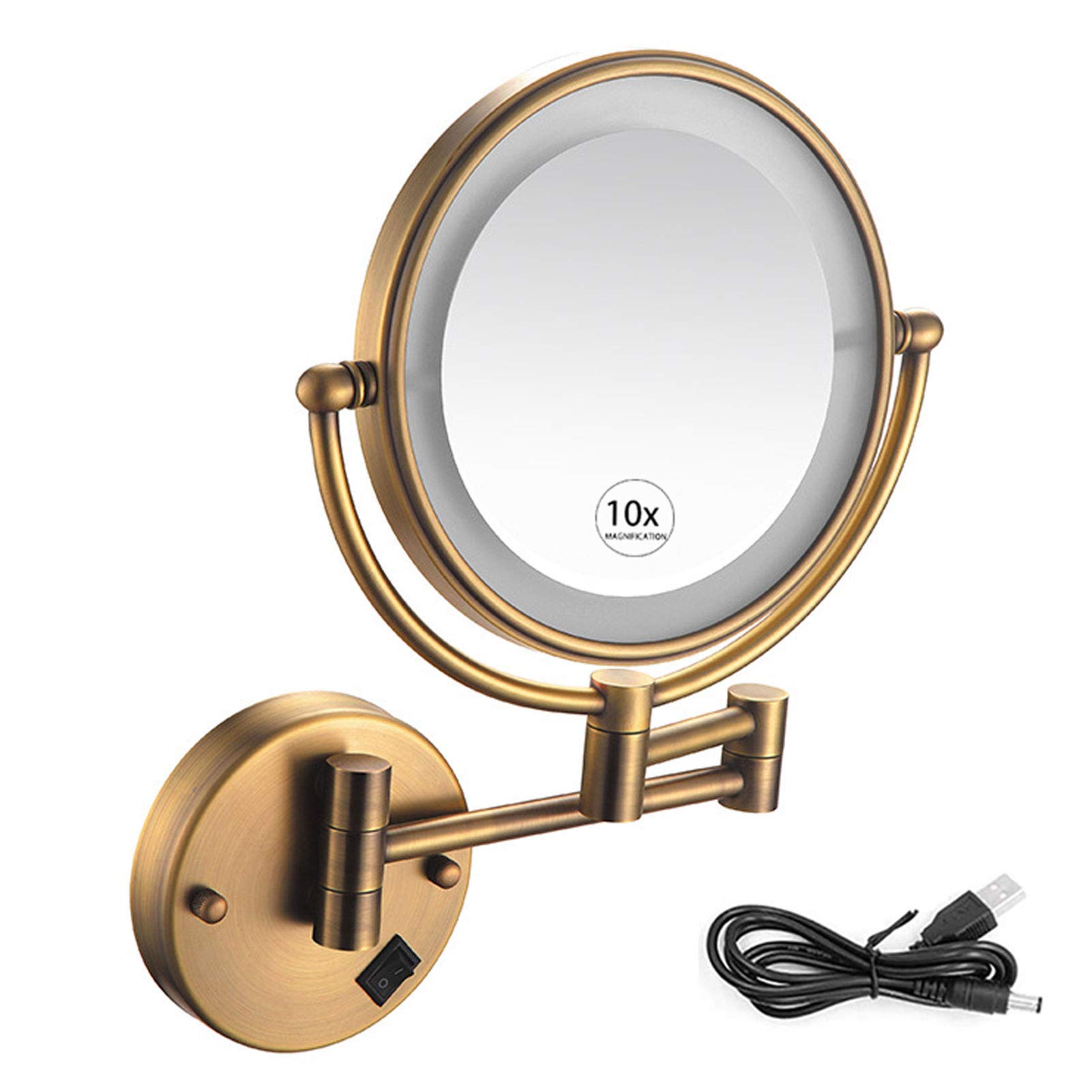 Specchio for Trucco LED Bifacciale 1X/10X Ingrandimento Specchio cosmetico Girevole Estensibile for Bagno Hotel Alimentato