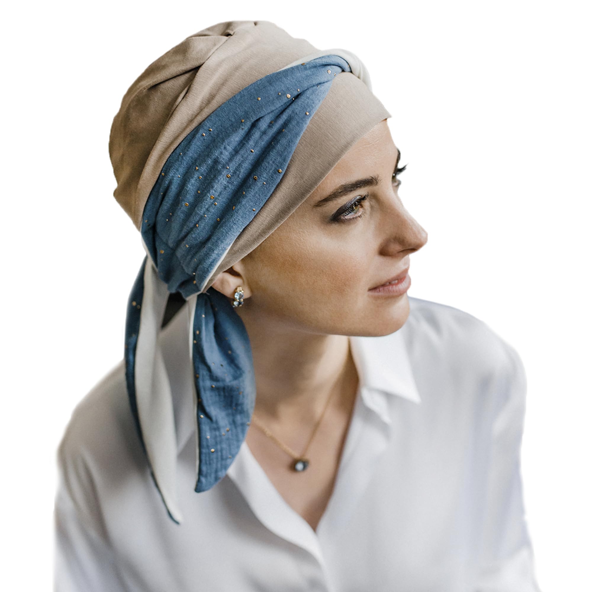 CAREBELL Smooth Blue Gold Bamboo Oncology Scarf for Hair Loss Headwear