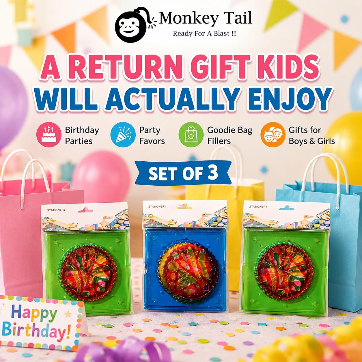 MONKEYTAIL Birthday Return Gift for Kids, Set of 3 Spirograph Rulers 3