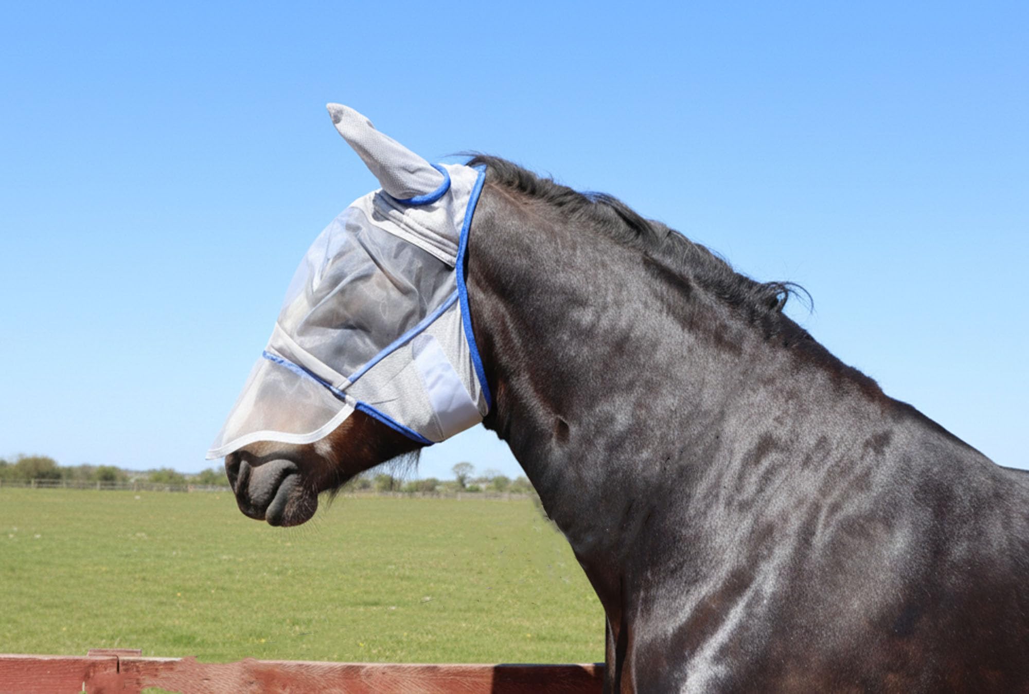 Ruggles Masque anti-mouches pour chevaux lourds – Shires Clydesdale Percheron, etc. | Disponible avec ou sans protège-nez | Excellente protection contre les mouches et les insectes (X plein avec nez)