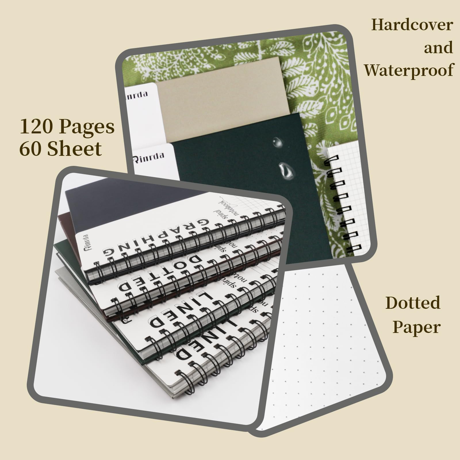 Quaderno a spirale punteggiato formato A4, 21,6 x 28 cm, confezione da 4, con copertina rigida, 120 pagine, 100 g/m², carta spessa punteggiata, diario con copertina rigida per scuola, ufficio, artista