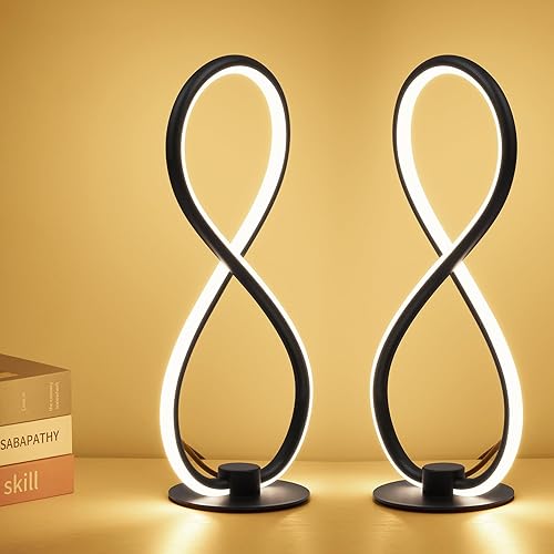 Modernas lámparas de mesa táctiles negras, juego de 2 lámparas de noche, lámpara LED de mesita de noche de 12.2 pulgadas con adaptador USB, pequeña