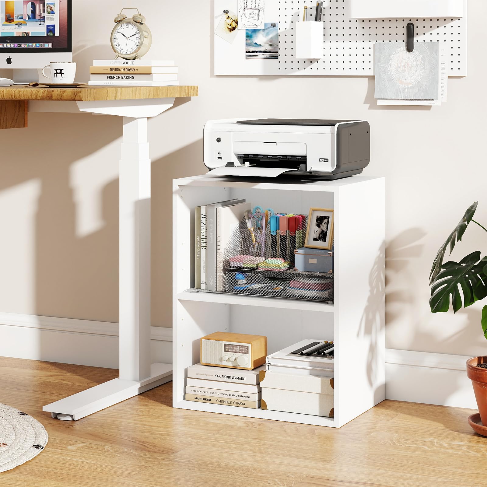 SOARS Libreria a 2 Cubi, Ripiano Mobile con 5 Posizioni Regolabili, Libreria 2 Livelli con Tappetini Antiscivolo e Adesivi per Fori delle Viti, Adatto per Studio, Soggiorno e Cucina (Bianco)