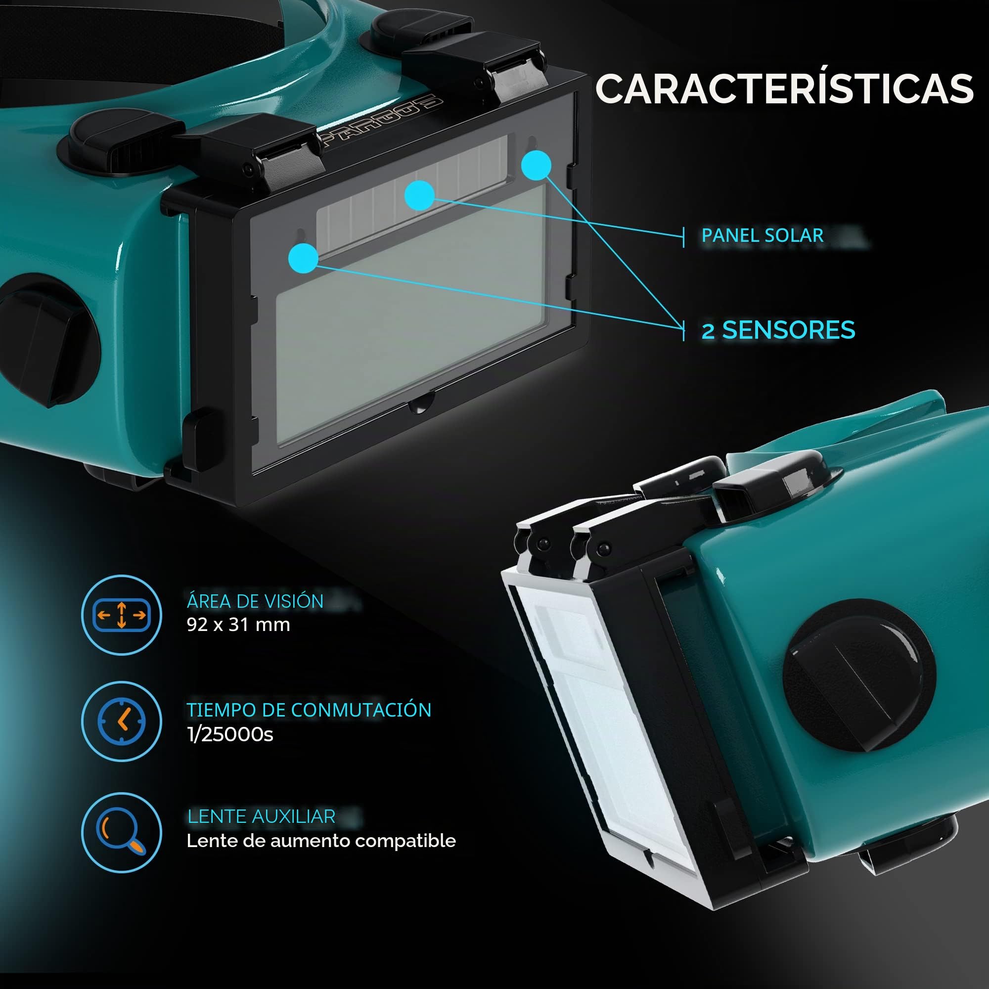 SPARGOS Gafas de Soldadura Autooscurecibles, Casco Solar para Soldadores, Protección Ocular con Lentes Rebatibles para Corte con Soplete de Gas