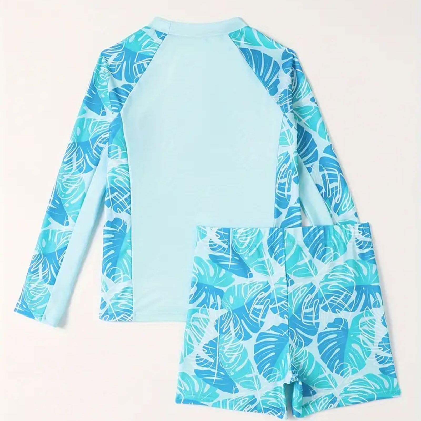 Xumplo Maillot de bain 2 pièces pour garçon à manches longues Protection solaire