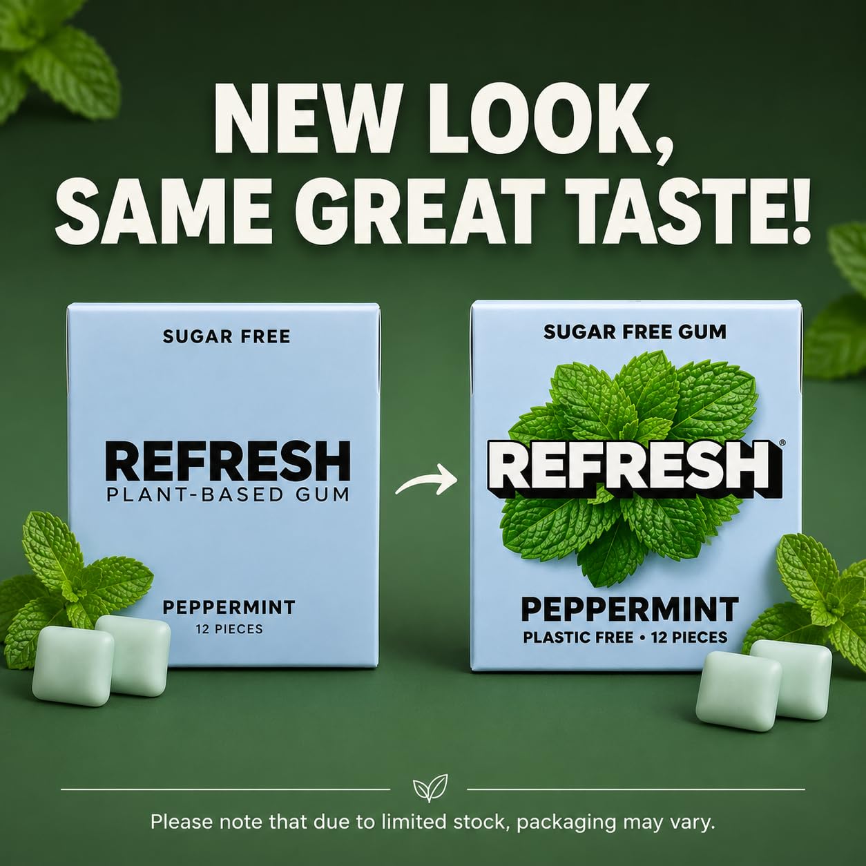 Refresh Sugar Free Chewing Gum with Xylitol, Peppermint, 12 Pack thumbnail 2
