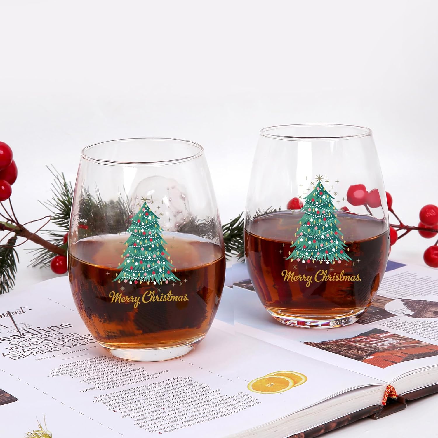 Jogskeor Merry Christmas Wine Glass, Christmas Tree 15Oz Stemless Wine Glass, Christmas Gift for Women Men Famliy, Friends, Dad, Mom for Christmas Holiday Wedding Party - Image 6