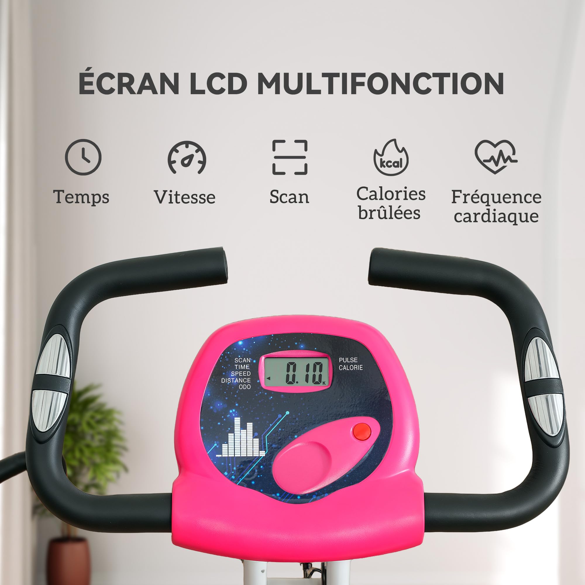HOMCOM Vélo d'Appartement Magnétique Pliable - Collaboration Aosom.fr x FFHandball - Vélo de Fitness en X Silencieux pour Sport Maison et Cardio-training - Écran LCD & Capteur Pouls