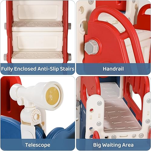 Miniatura 4 de Arlopu Juego de toboganes 8 en 1 para niños, tobogán de bebé para interiores y exteriores con aro de baloncesto, telescopio y espacio de