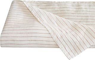 S VICTORY SYMBOL 100% Organic Linen Flat Sheet 1 Piece Only-Rust Pinstripe Linen Sheet,Stone Washed French Flax Twin Size Bed Sheet,Striped Soft Flat Top Sheet Breathable(66"x96")