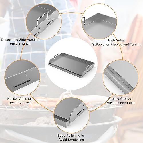 Miniatura 3 de Barbqtime Plancha universal para cocinar freír para parrilla de gas, plancha de metal de 25 x 16 pulgadas, placa superior plana para estufa de