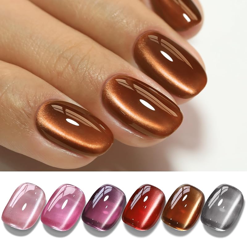 Double Rhythm 6 Colors Cat Eye Gel Polish Set Shimmer Glitter with Magnet Holographic Reflective Magnetic UV Nail Art Kit (6-Kit 40)