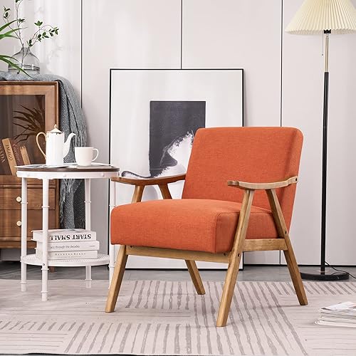 Miniatura 8 de VINGLI Juego de 2 sillas decorativas color naranja quemado, sillas retro de mediados de siglo para sala de estar, sillones bohemios tapizados