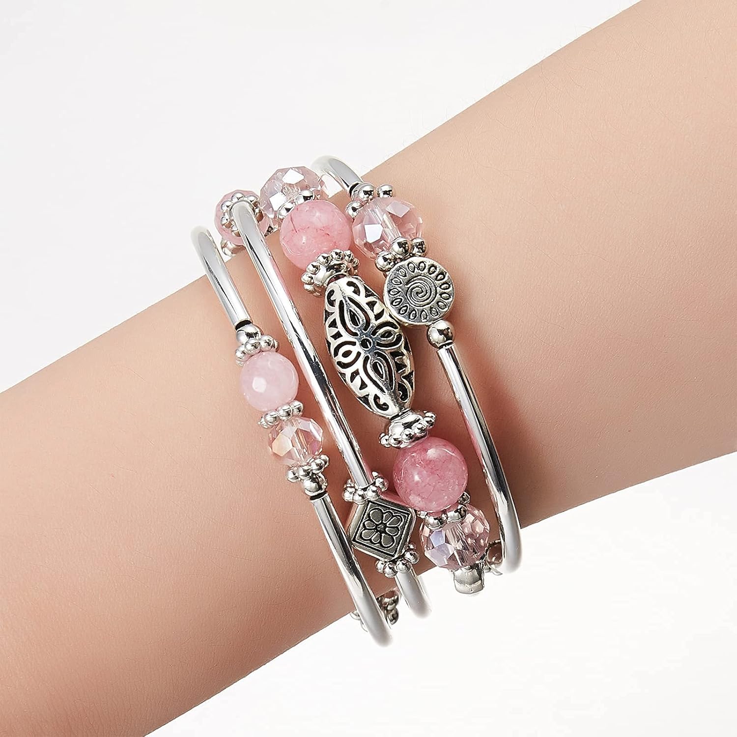 FULU AUTUMN Stackable Beaded Bracelets for Women Boho Wrap Silver Bracelet Layered Fashion Jewelry Gifts for Her - Image 2