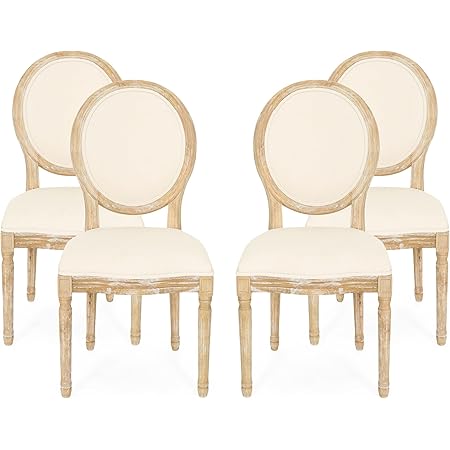 Christopher Knight Home Honey French Country Fabric Dining Chairs (Set of 4), Light Beige with Blue Floral + Natural