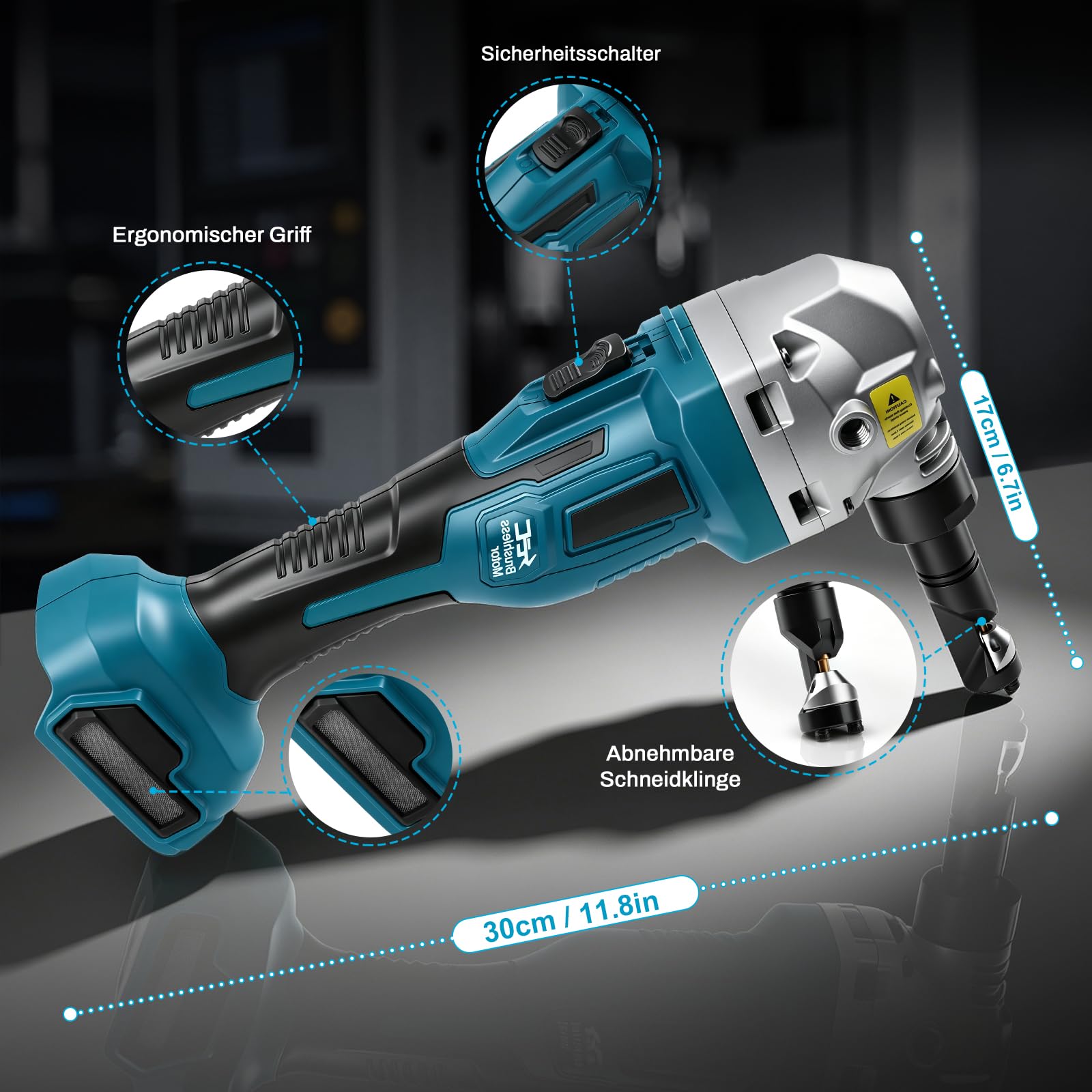 Knabber Blechknabber Kompatibel mit Makita Akku 18V, 800W Kabellose Blechnibbler mit Bürstenlos Motor, 2200U/min, 360° drehbarer Knabberkop Elektrische Blechschere für Edelstahl & Aluminium(ohne Akku)
