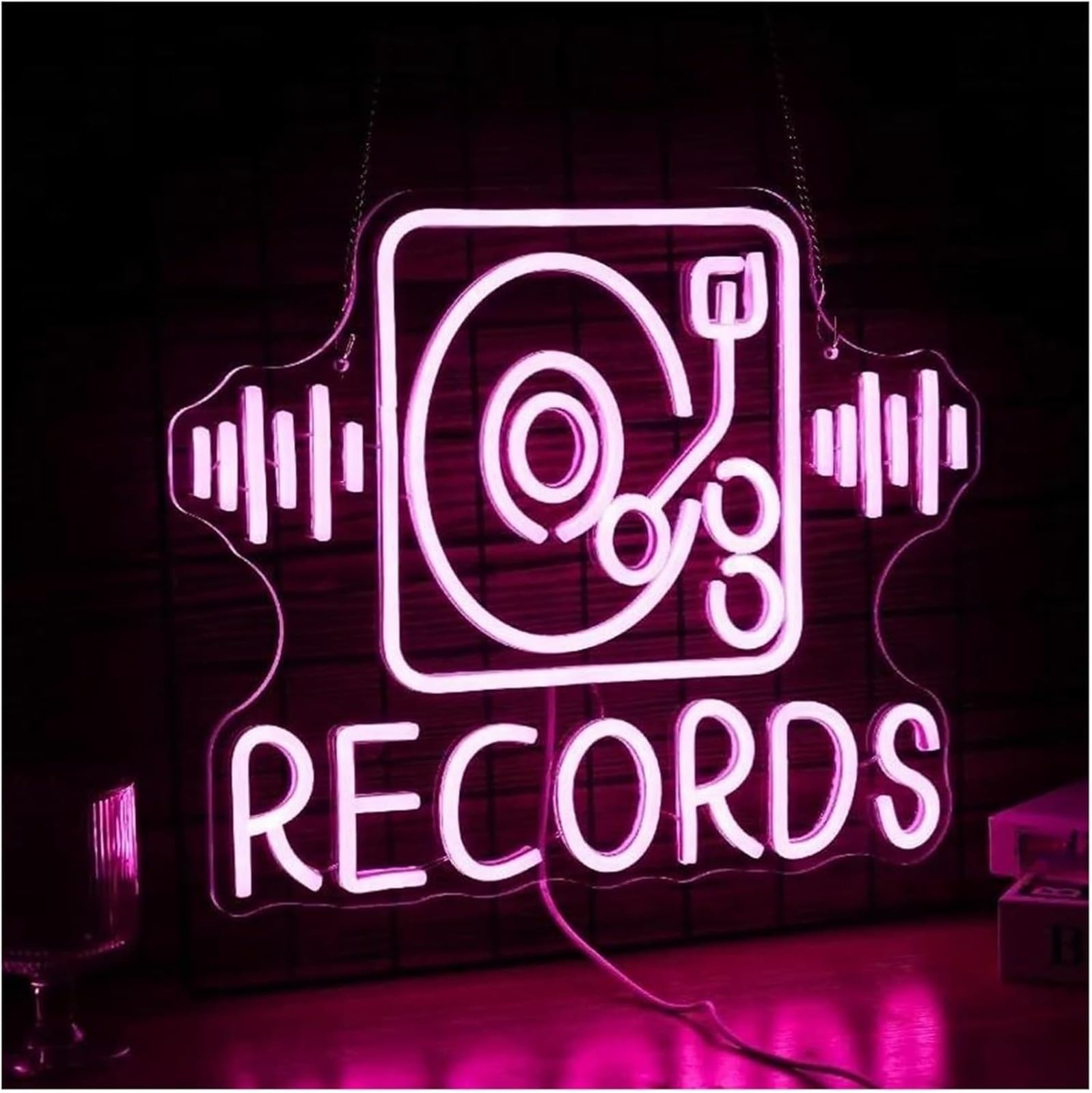 Neon Insegna al neon per decorazione murale variabile, negozio di dischi musicali 31 cm × 40