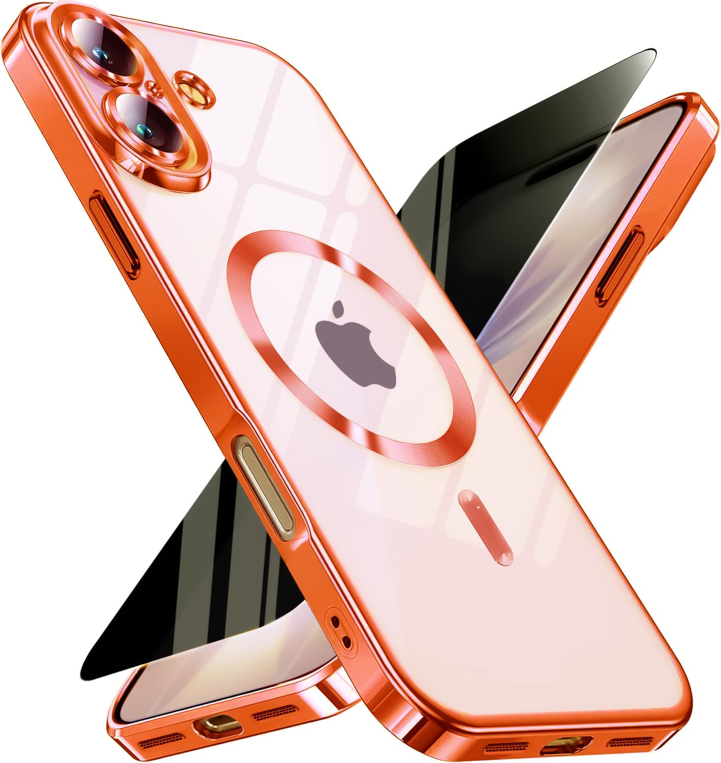 Magnetic for iPhone 17 Case with Privacy Screen Protector &amp; Full Camera Cover,[Non-Yellowing] Shockproof Clear Phone Case Compatible with MagSafe Women Girls for iPhone17,Orange