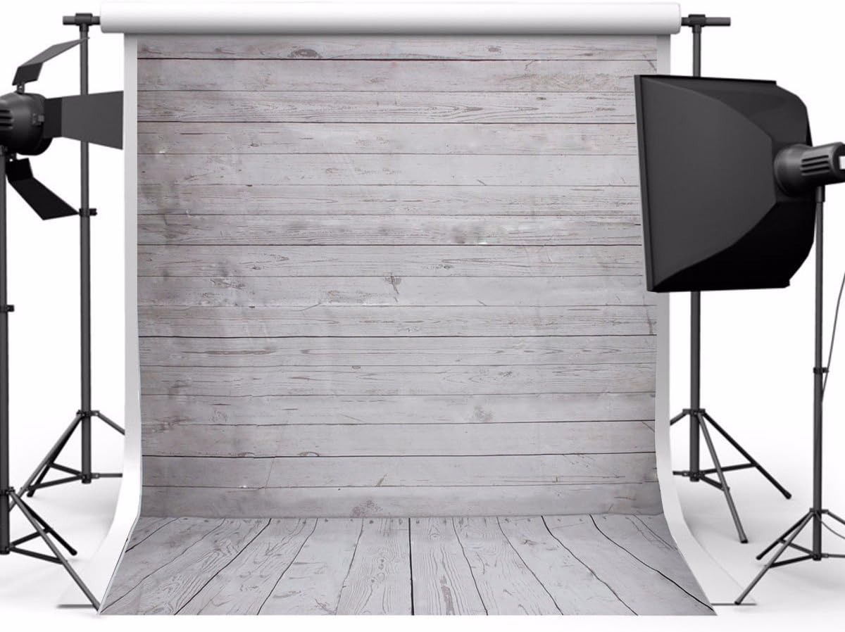 Showyou 5x7ft Grey Wood Wall & Floor Silk Fabric Photography Backdrop Customized Studio Background Studio Props