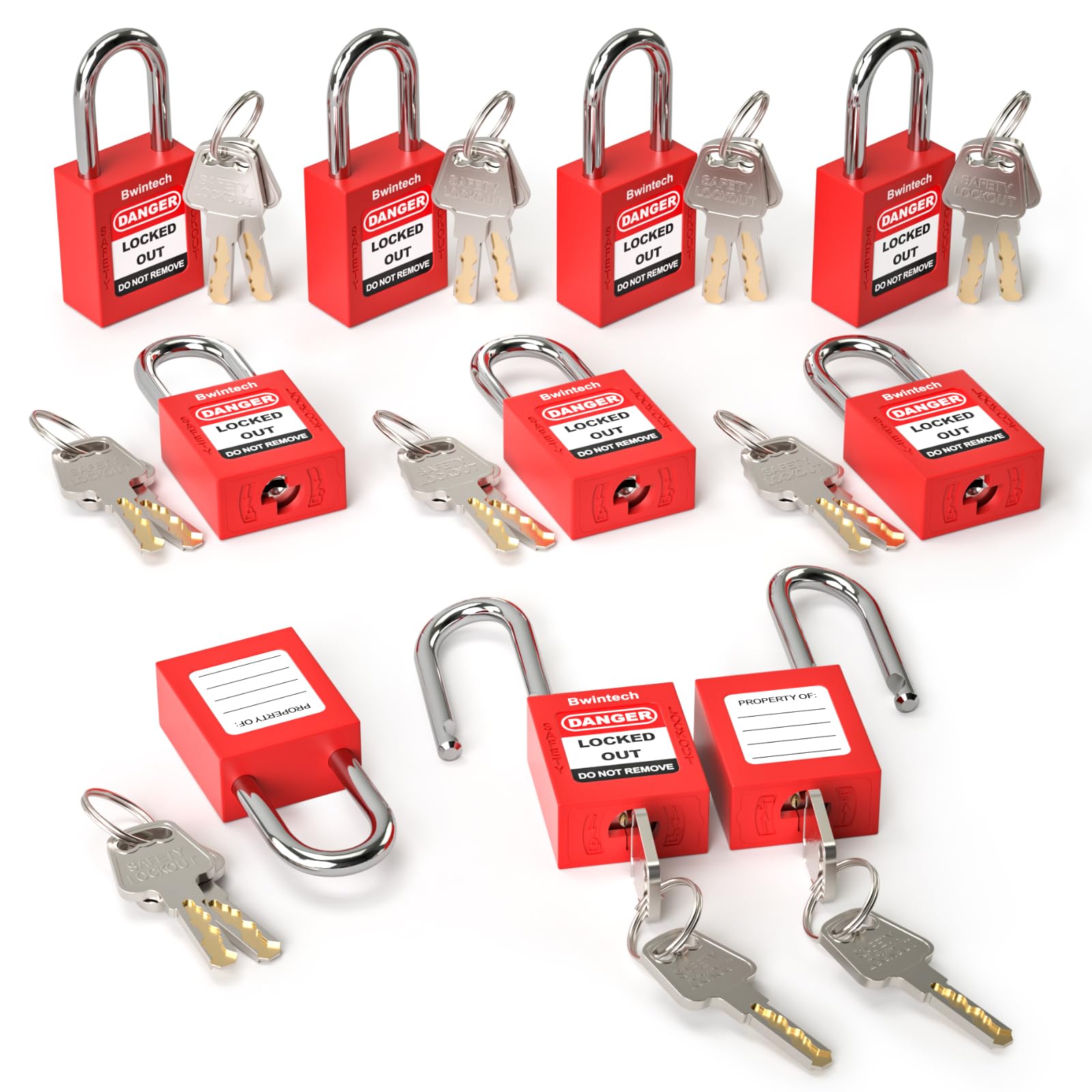 10 Pcs 38MM Keyed Different Red Safety Padlock Lockout Tagout Lock for Lock Out Tag Out Stations and Devices