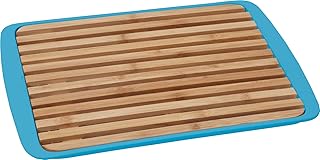 BRUNNER 0830056N.C30 Tabla de cortar Bandeja 2 en 1, Material Bambú y Melamina, Bread Board Color Azul 36 x 24 cm