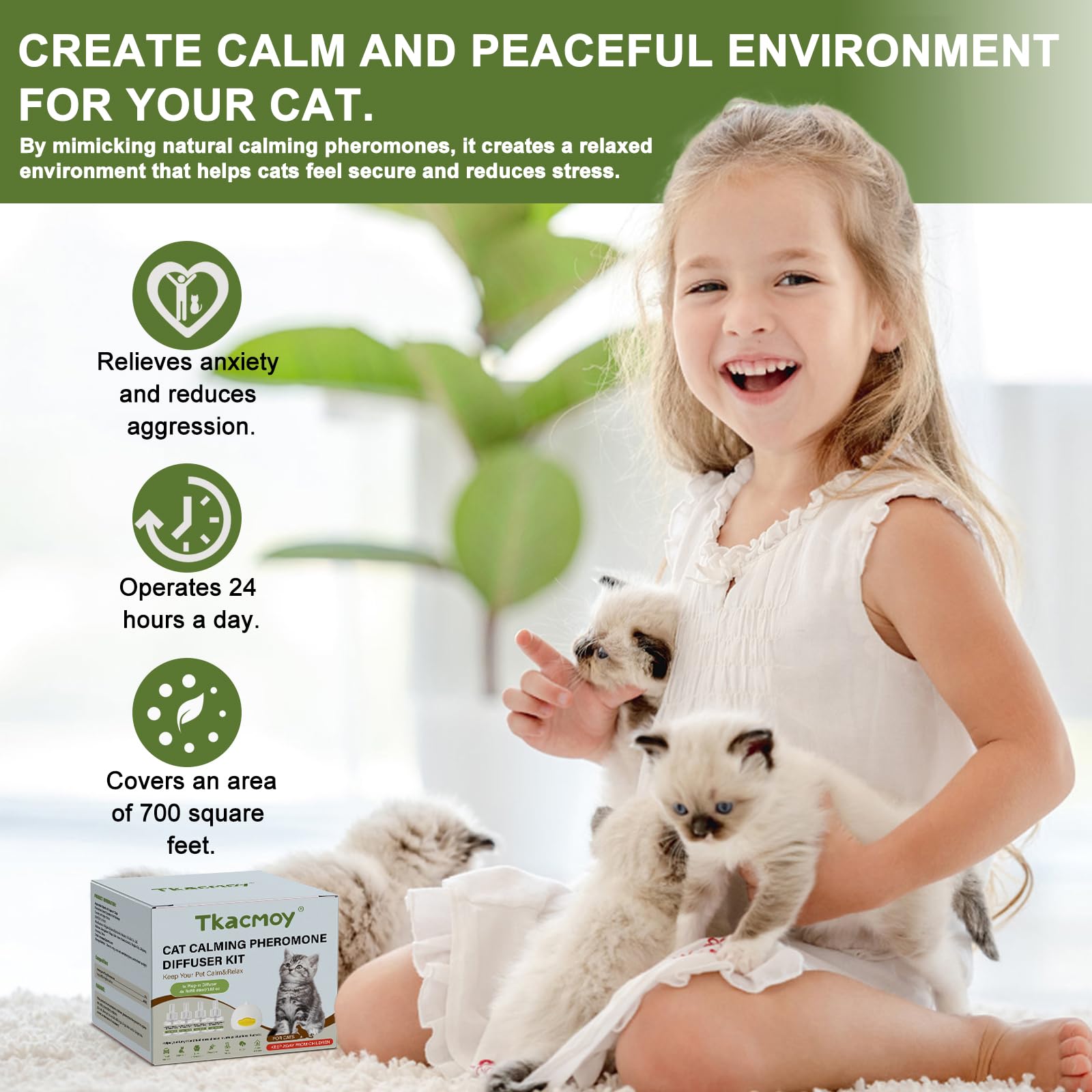 Cat Calming Diffuser, 4-in-1 Pheromone Refills for Anxious Cats, 120-Day Continuous Stress Relief for Multi-Cat Harmony (B) - image 3