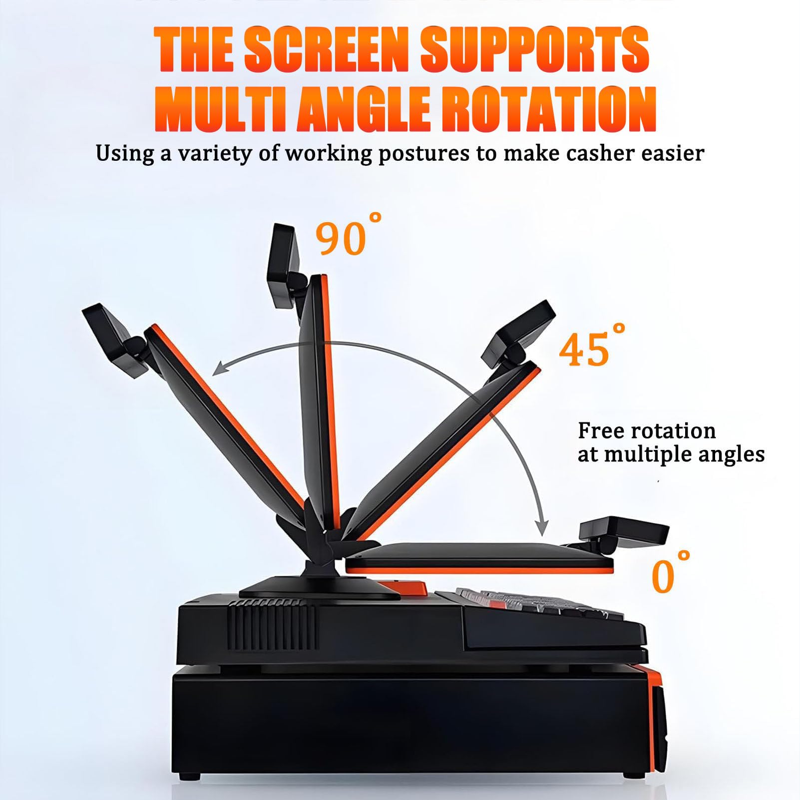 Caisse Enregistreuse Tout-en-Un,Écran Simple/Double de 15,6 Pouces, Imprimante de Reçus Intégrée, Tiroir-Caisse pour Supermarchés Restaurants et Vente au Détail SingleScreen-Black&Orange