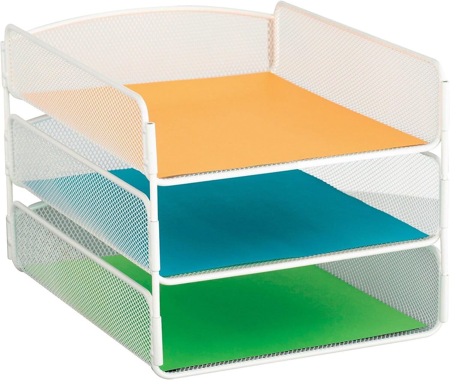 Onyx Desk Organizer, 3 Trays, Office and Classroom Mailbox, Paper and Mail Sorter, Steel Mesh, White