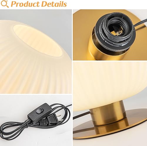 Miniatura 9 de Lámpara pequeña de mesita de noche, lámpara de mesa de cristal de leche, lámpara vintage dorada para mesita de noche, lámparas modernas de mediados