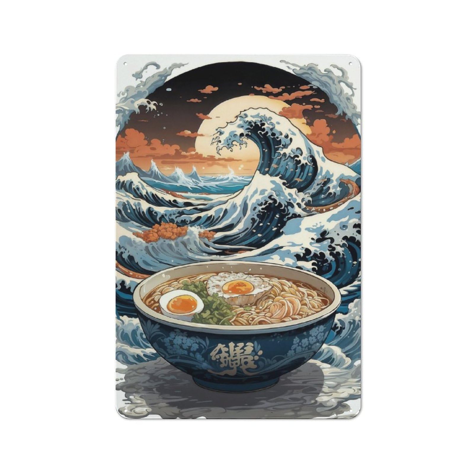 Junmoney Grate Ramen Wave Tsunami Tin Wall Plaque 30X20cm With For Guest Room Or Hallway, For Home Office, Studio And Craft Room Walls